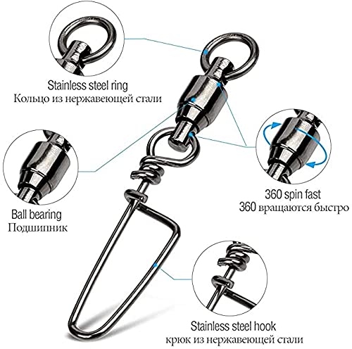 OKVYN High Strength Fishing Ball Bearing Swivel with Coastlock Snap Welded Ring Saltwater Standard High Strength 100% Copper & Stainless Steel style A #8+8 (188lb) 20/Pack - BeesActive Australia