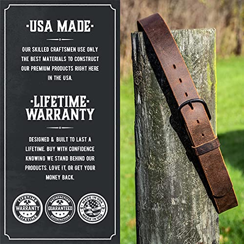 The Bootlegger Leather Belt | Made in USA | Full Grain Leather | Mens Belt Bootlegger Brown - Black Buckle Size 34 (Fits Size 32 Pants) - BeesActive Australia