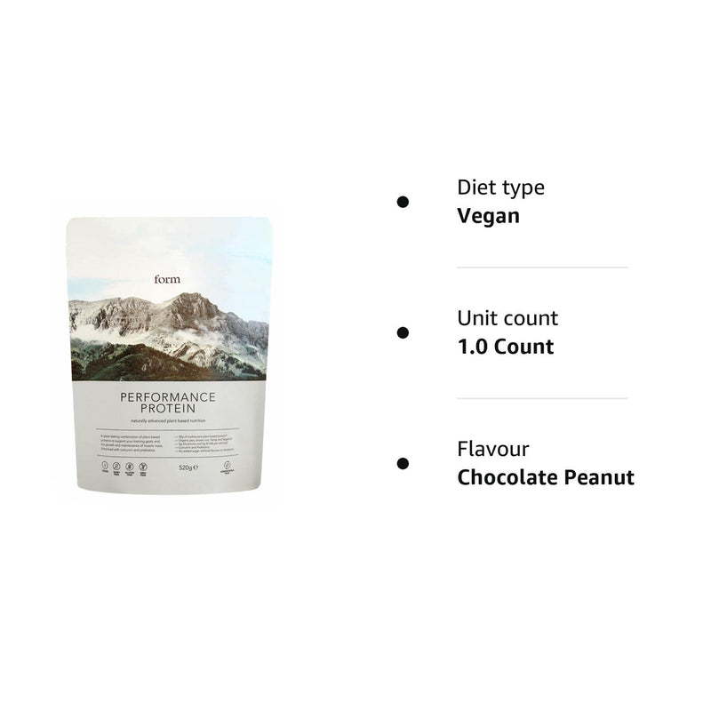 Form Performance Protein - Vegan Protein Powder - Complete Amino Acid Profile with BCAAs and Digestive Enzymes. Perfect Post Workout. Tastes Great with Just Water! (Chocolate Peanut) Chocolate Peanut 520 g (Pack of 1) - BeesActive Australia