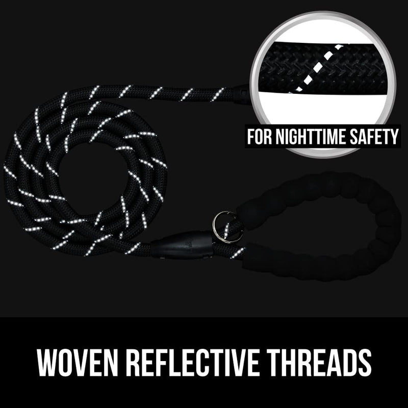Gorilla Grip Durable Dog Leash, Soft Handle, Reflective Rope Pet Leashes for Puppy, Small and Large Dogs, Rotating Clip, Waste Bag Dispenser 5 Feet x 1/2 Inch Black - BeesActive Australia