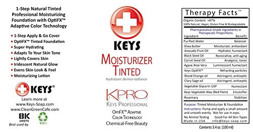 Keys KPRO 1-Step All Natural Tinted Moisturizer Lotion Foundation with Broad Spectrum SPF 30+ UVA UVB Sunscreen OptiFX Adaptive Color Technology, Vegan, Gluten Free, Chemical Free Beauty, 3.4 ounces - BeesActive Australia