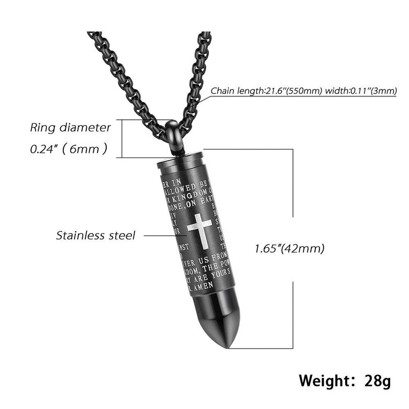 Lord's Prayer Cross Bullet Pendant Stainless Steel Lords Bible Cross Prayer Cremation Ashes Urn Necklace, Free Chain Black - BeesActive Australia