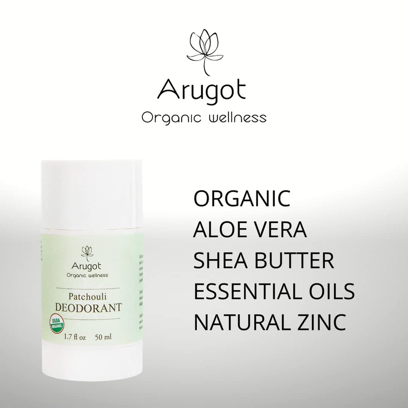ARUGOT Organic (USDA Certified) Patchouli Deodorant, Made in Israel | All Natural, No Stain, Aluminum Free, Cruelty Free, Vegan Friendly 1.7 Fl Oz - BeesActive Australia