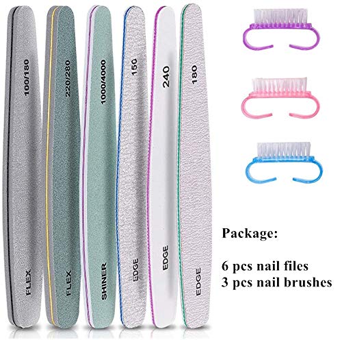 Nail Files Buffer Set, 6 Pcs Professional Nails Block Washable Double Sided Buffers 150, 180, 240, 100/180, 220/280, 1000/4000 with 3 PCS Nail Brushes, Manicure Tools for Nail Grinding Polishing - BeesActive Australia