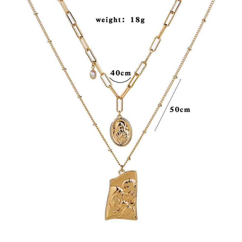 fxmimior 2 Tier Dainty Thick Pearls Coin Pendant Gold Layered Necklace Long Chain Multilayer Punk Necklace Set Jewelry for Women Lady Girls Gift Jewelry - BeesActive Australia
