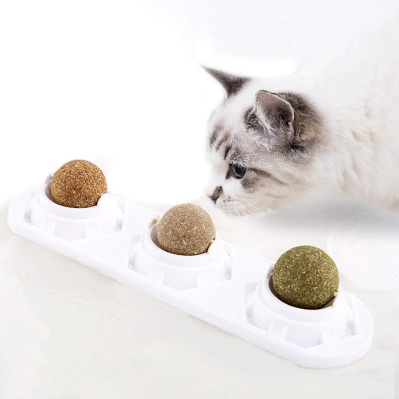 WoLover Catnip Wall Ball Toys – Rotatable Cat Snack Edible Balls with Natural Healthy Catnip | Silvervine | Gall Nut, Kitten Playing Chewing Cleaning Teeth Toy - BeesActive Australia