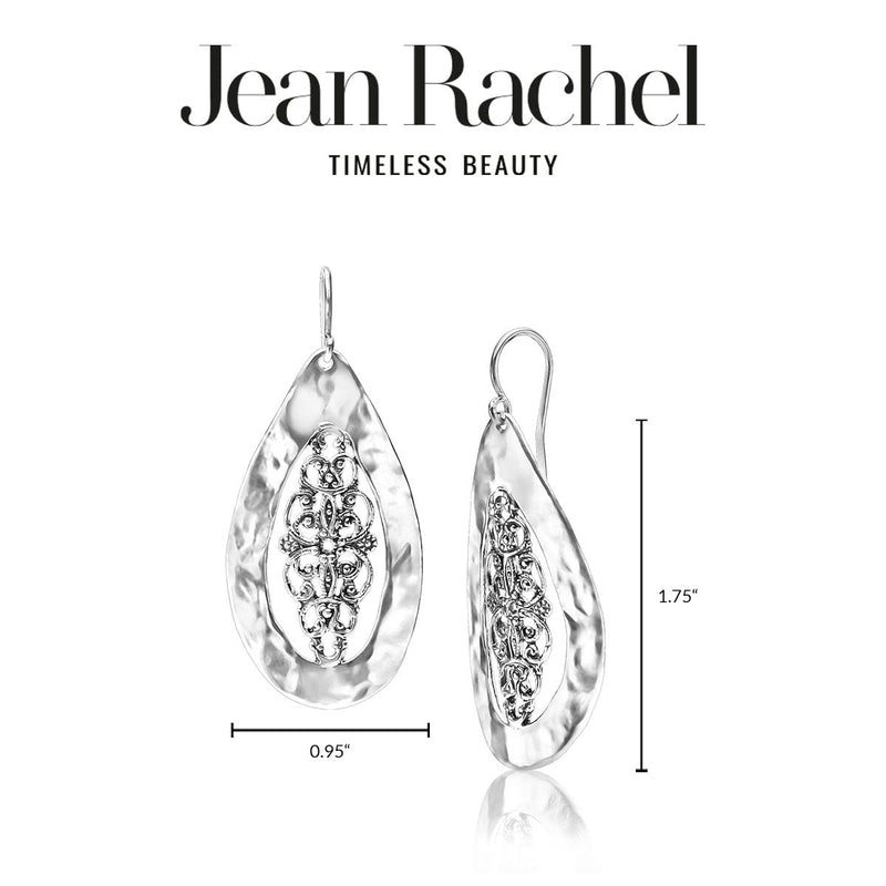 925 Sterling Silver Earrings Large Drop Shape Lace, Oxidized, Stylish, Hypoallergenic, Nickel and Lead-free, Artisan Handcrafted Designer Collection, French Wire Back, Made In Israel, Gift For Her - BeesActive Australia