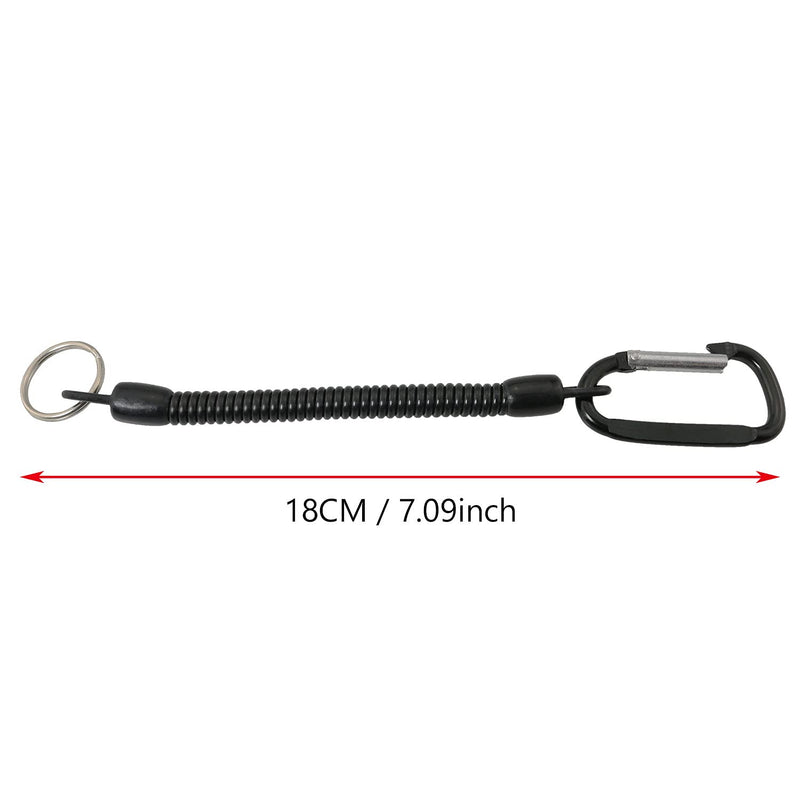 CSNSD Fishing Lanyard 6PCS Black Coiled Kahara Lanyard Spring Locks Coils Retractable Safety Coiled Tether with Carabiner and Split Ring - BeesActive Australia