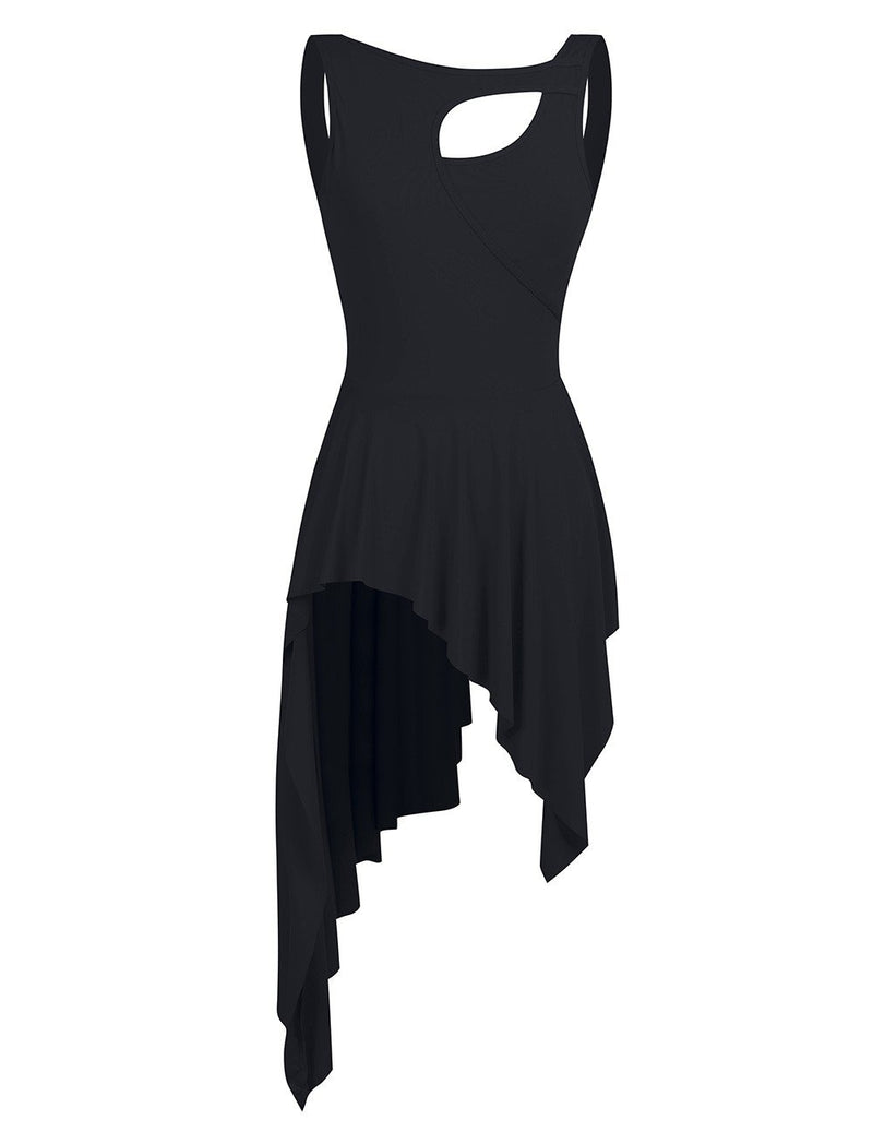 [AUSTRALIA] - FEESHOW Women Sleeveless High-Low Irregular Gymnastics Ballet Leotard Lyrical Dance Dress Black Small 