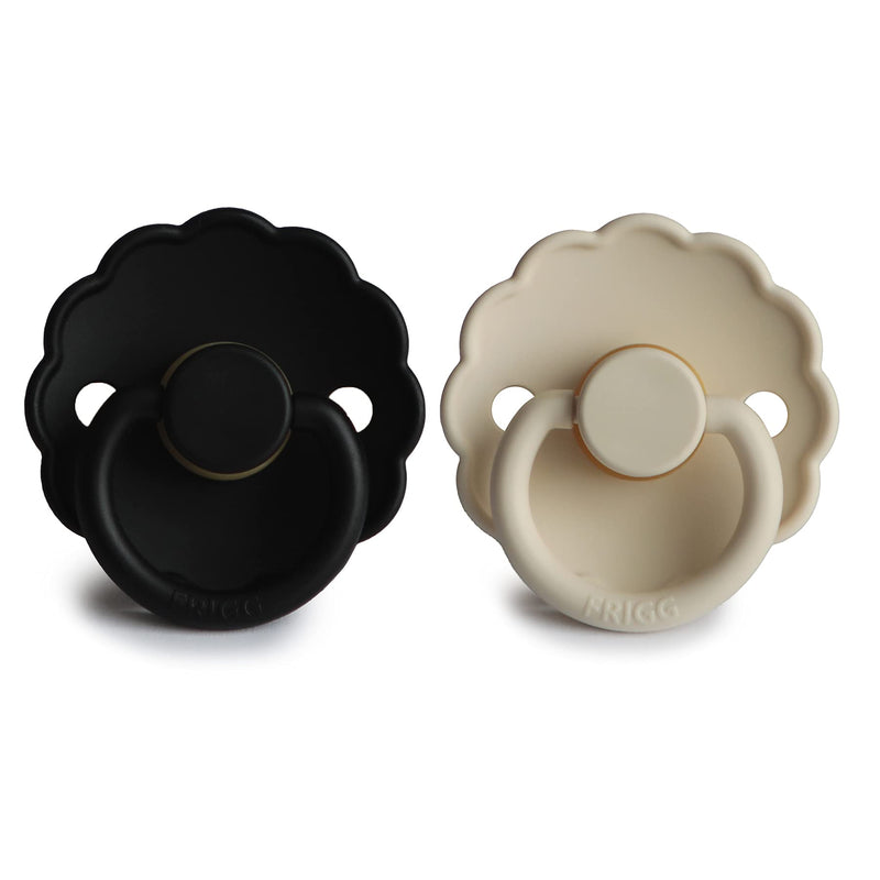 FRIGG Daisy Natural Rubber Baby Pacifier | Made in Denmark | BPA-Free (Jet Black/Cream, 6-18 Months) 2-Pack - BeesActive Australia