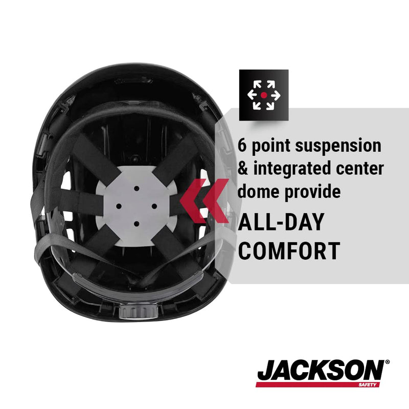 Jackson Safety CH-400V Hard Hat, Industrial"Climbing" Style, 6-pt.Suspension, Vented, Black, 20927 - BeesActive Australia