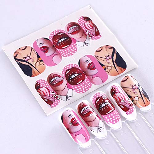 NAIL ANGEL 9 Sheets Nail Art Water Decals Water Transfer Sticker Lips Beauty Different Patterns Decals for fingernail and toenail Manicure 10190 - BeesActive Australia