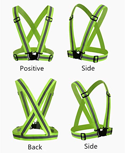 SGHVLU Running Reflective Vest 2 Pieces ElasticAdjustable ReflectiveVest with4 High-Visibility ReflectiveBelts Fluorescent Green + Orange - BeesActive Australia