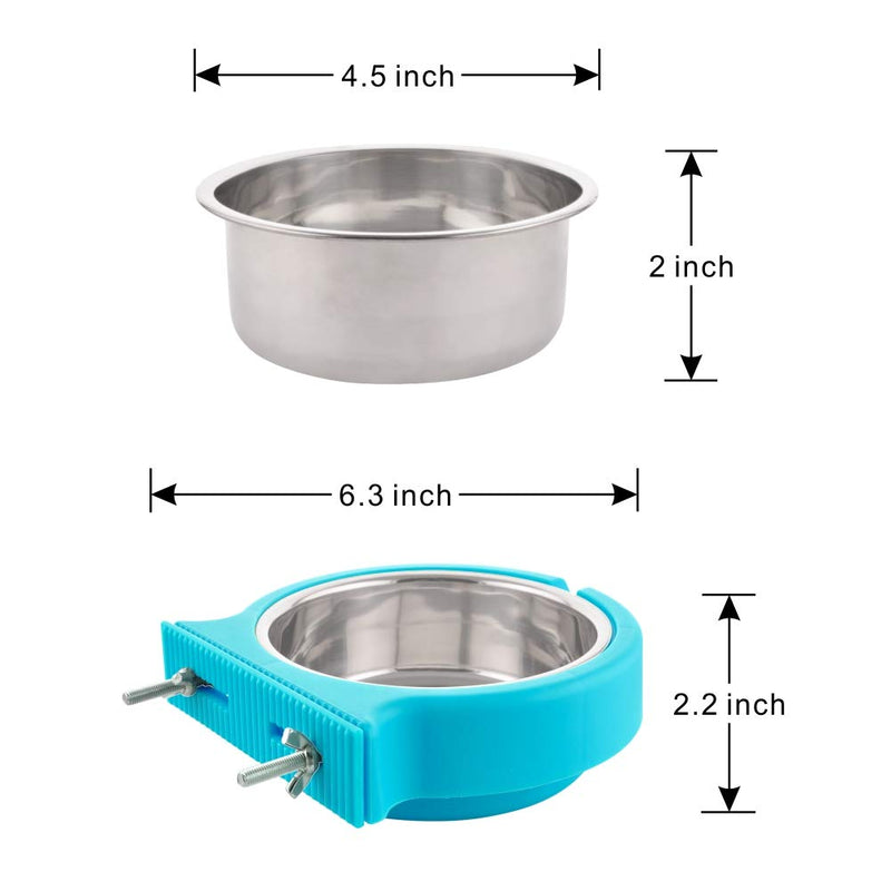 Guardians Crate Dog Bowl, Removable Stainless Steel Water Food Feeder Bowls Cage Coop Cup for Cat Puppy Bird Pets Small Blue with Corrugated Clip - BeesActive Australia