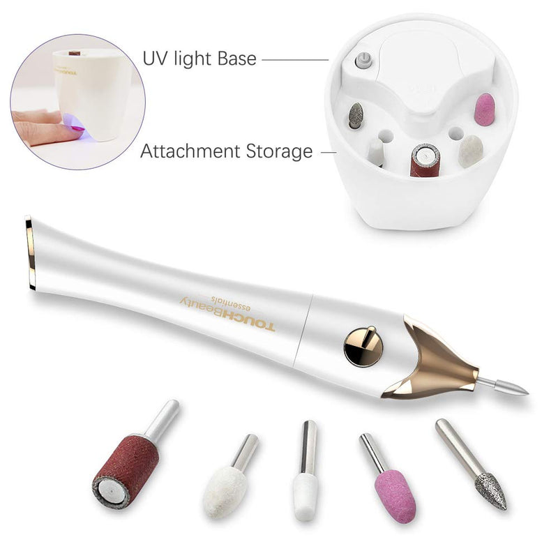 TOUCHBeauty Electric Nail File 5in1 Professional Manicure Pedicure Kit with Stand, Nail Buffer Drill Polisher for Natural Fingernails Toenails 5 Bits Golden TB-1335 1335 Golden - BeesActive Australia