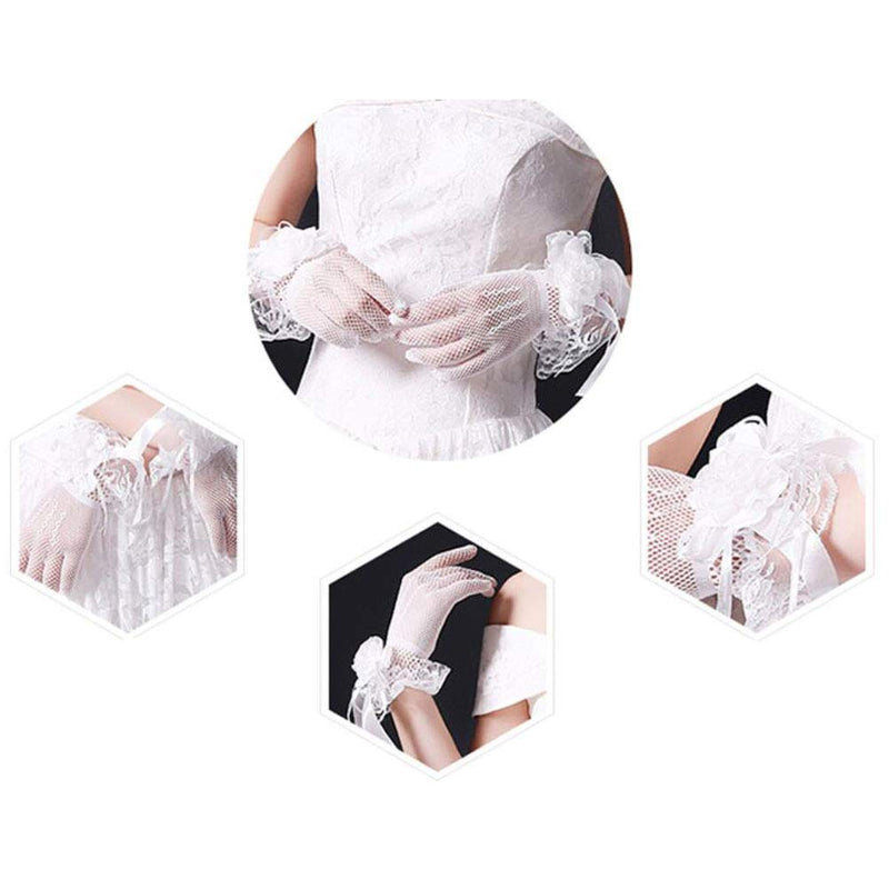 Wedding Accessories Gloves Thin Bridal Wedding Gloves Party Dress Lace Flower Short Gloves(White) - BeesActive Australia