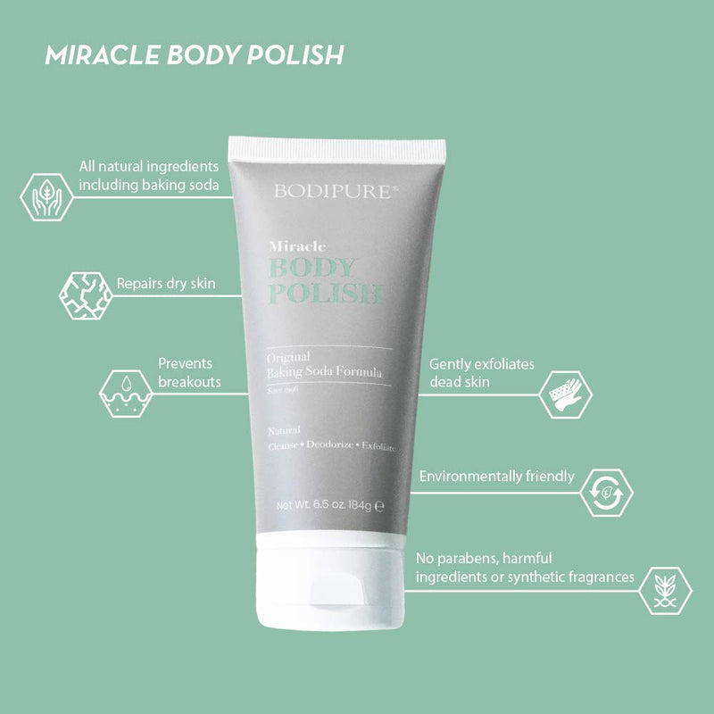 Miracle Body Polish Baking Soda Scrub and Wash by Bodipure - Natural, Botanic Deep Cleansing Ingredients for pH Balance - Great Face and Body Scrub Gifts for Men and Women - 6.5 oz - BeesActive Australia