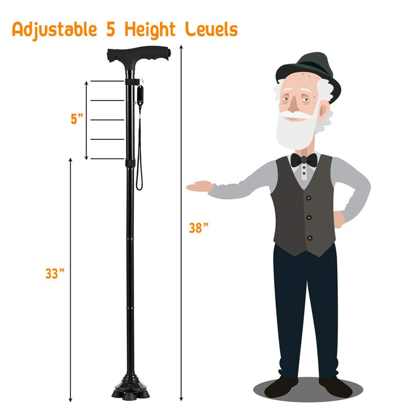 Folding Cane with Led Light, Adjustable Canes and Walking Sticks for Arthritis Disabled and Elderly T-Handle - BeesActive Australia