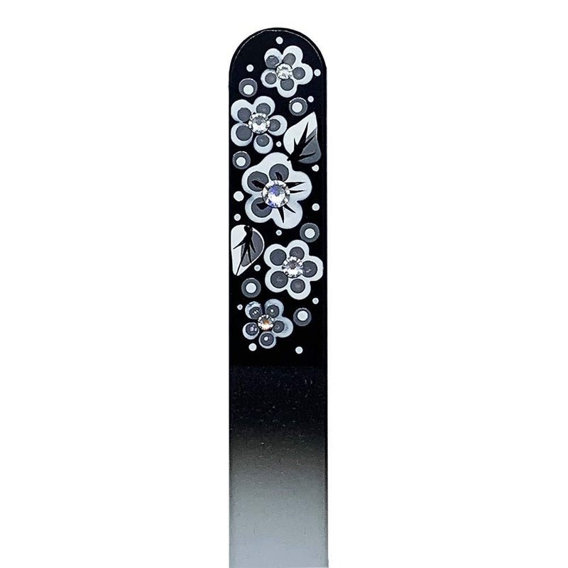 Czech Made Hand-Painted Glass Nail File Decorated with Swarovski Crystals, Smooth Finish, Sealed Edge, Made in Czech Republic Free velvet pouch, Bohemian Glass Nail File - BeesActive Australia