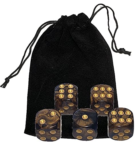 Cyber-Deals Set Black PU Leather Dice Cup w/Plush Black Felt Lining, 16mm Pearlized Dual-Tone Dice, Black Pouch Set, Gift Boxed (Gold/Black, Gold Pips) Gold/Black, Gold Pips - BeesActive Australia