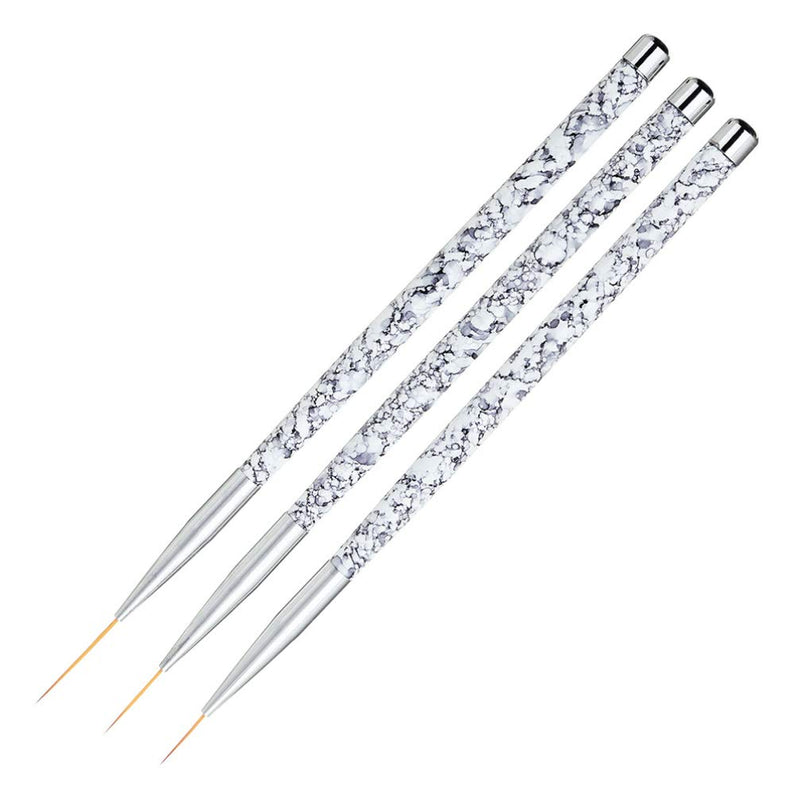 Lurrose 3PCS Nail Art Painting Brush Set,Marble Pattern Handle Fine Detail Paint Brush Set UV Gel Nail Liner Tool Nail Art Pens for Beauty Salon, 11/15/20mm - BeesActive Australia