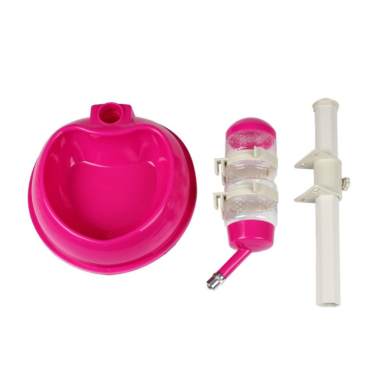 Pawow Pet Dog Cat Automatic Water Food Feeder Bowl Bottle Standing Dispenser Pink - BeesActive Australia