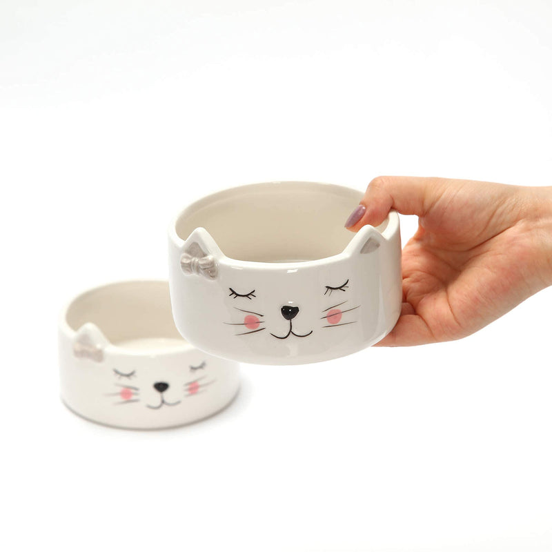 Kurrajong Farmhouse Set of 2 Ceramic cat Food Bowls for Indoor Cats | Two Ceramic Cat Dishes for Food and Water | Cute Kitten Bowls - BeesActive Australia