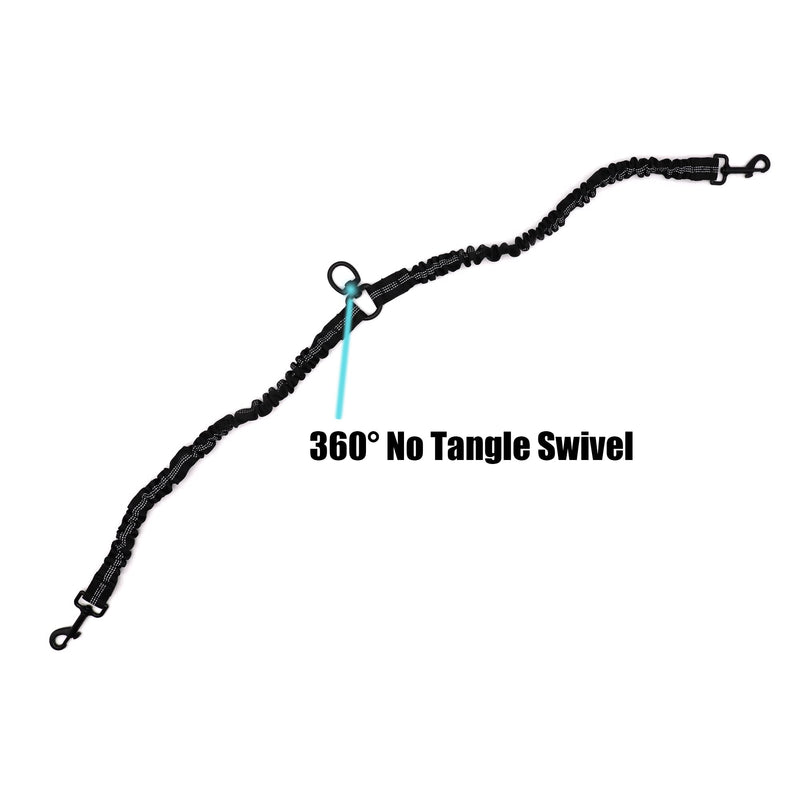 BAOBOTE Pet Double Dog Leash, Comfortable Shock Absorbing Reflective Bungee Lead Walk 2 Dogs with Ease, 360° Swivel No Tangle Double Dog Walking & Training Leash, Dual Dog Leash Accessory Black - BeesActive Australia
