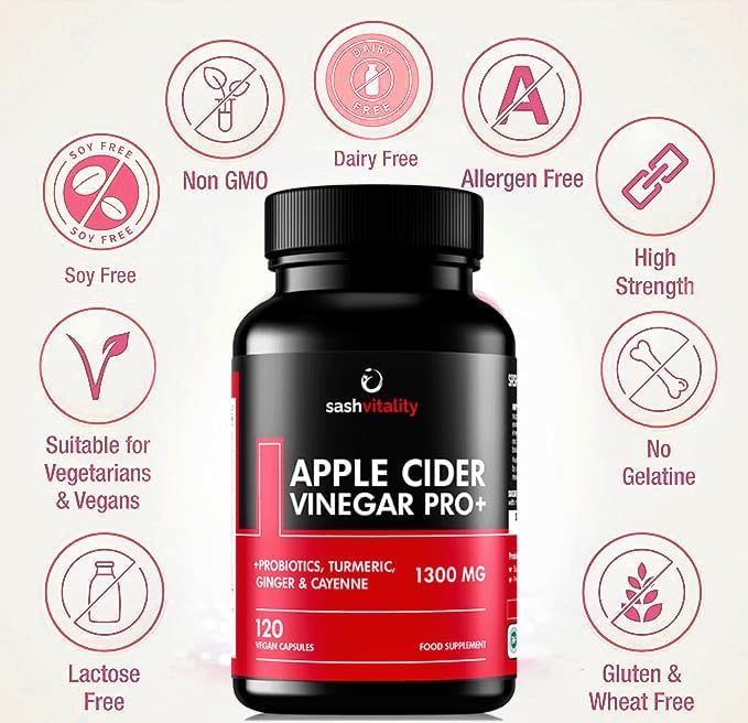 Raw Apple Cider Vinegar Complex 1300MG with Turmeric, Ginger, Probiotics 200 Billion & Prebiotics, Cayenne Pepper, Turmeric, Ginger, Black Pepper & Flaxseed - 120 Vegan Certified Capsules | UK Made - BeesActive Australia