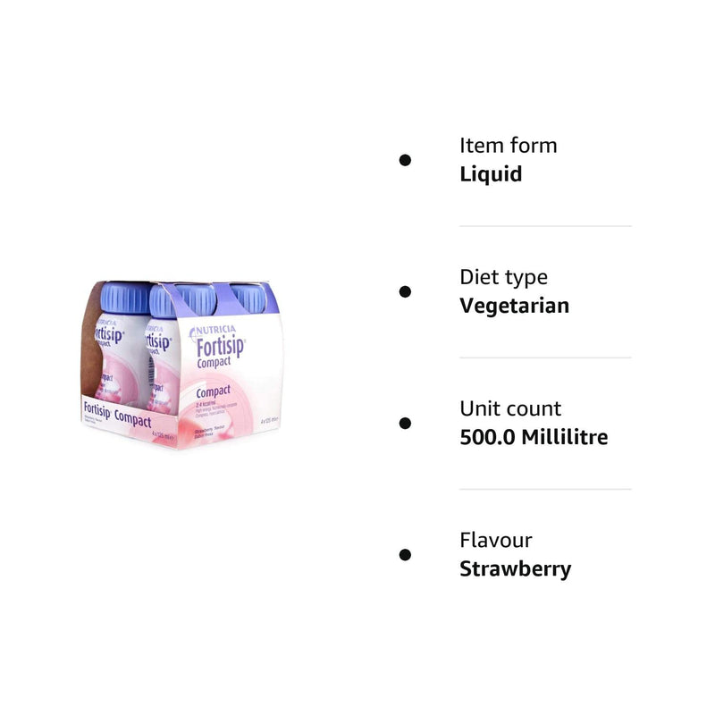 Fortisip Compact Prot Strawberry, 500 Millilitre, (Pack of 4) 500 ml (Pack of 4) - BeesActive Australia
