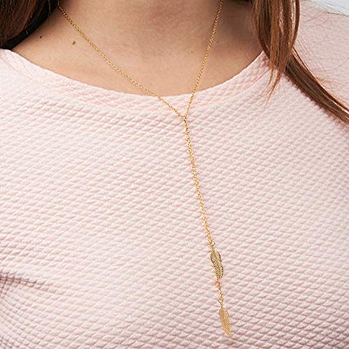 Hannah Boho Leaf Necklaces Gold Short Y-shape Pendant Necklace Chain Jewelry for Women and Girls - BeesActive Australia