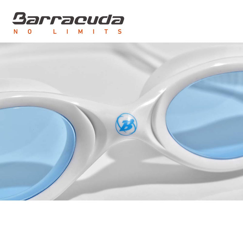 [AUSTRALIA] - Barracuda AQUALIGHTNING Swim Goggles - Curved Lenses Streamline Design, One-Piece Frame Soft Seals, Easy Adjusting Comfortable for Adults (32420) Blue/White 