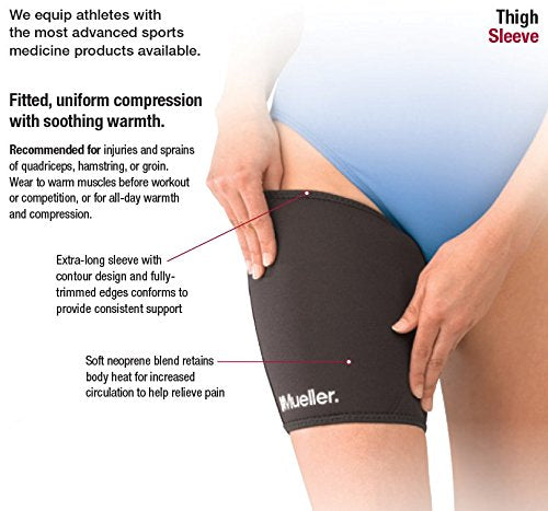 Mueller Sports Medicine Neoprene Thigh Sleeve, Black, Large - BeesActive Australia