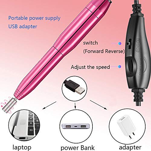 Portable Electric Nail Drill Kit,USB Professional Nail Drill Machine for Acrylic,Gel Nails,Polishing Shape Tools for Home Salon Use,Nail File with Changeable Drills Bits and Sand Bands Rose Pink - BeesActive Australia
