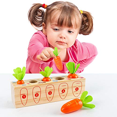 Wooden Montessori Toys for 1 2 3 Years Old Boys and Girls Shape Matching Puzzle Carrot Harvest Game Developmental Educational Birthday Gifts for Baby Toddlers 1-3, Great Fine Motor Skill 12 Months Farm 2 Digital Carrot - BeesActive Australia