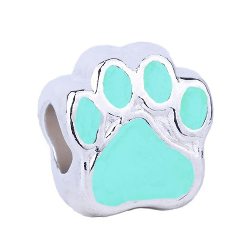 40PCS Paw Print European Beads Bulk Animal Foot Large Hole Charm Dog Pet for Jewelry Making Bracelet Necklace Mixed 5 Colors - BeesActive Australia