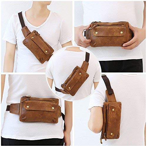 [AUSTRALIA] - Loyofun Unisex Brown Genuine Leather Waist Bag Messenger Fanny Pack Bum Bag for Men Women Travel Sports Running Hiking 