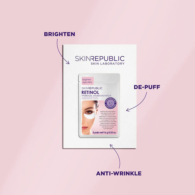 Skin Republic Retinol Hydrogel Under Eye Patches, Brightens Dark Circles, Helps Smooth Skins Texture, Enriched wih Vitamin B5, Pack of 3 - BeesActive Australia