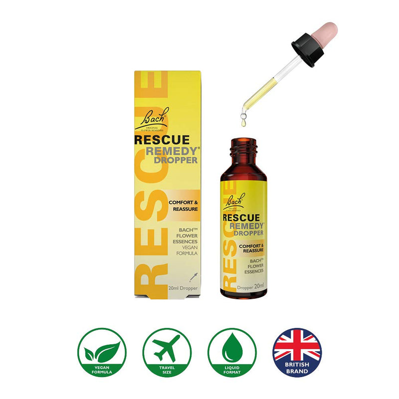 Rescue Remedy 20ml Dropper, Comfort and Reassure, Natural Emotional Wellness and Balance, 5 Flower Essence Vegan Formula, Travel Size, Great For Travel, Exams, Driving Tests, Busy days, Up To 200 Uses - BeesActive Australia