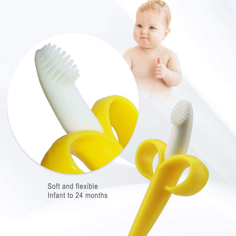 Baby Teether and Toothbrush, 3 in Pack, Silicone Toddler Training Finger Toothbrushes with Storage Case 1 bananas teether+2 finger toothbrush - BeesActive Australia