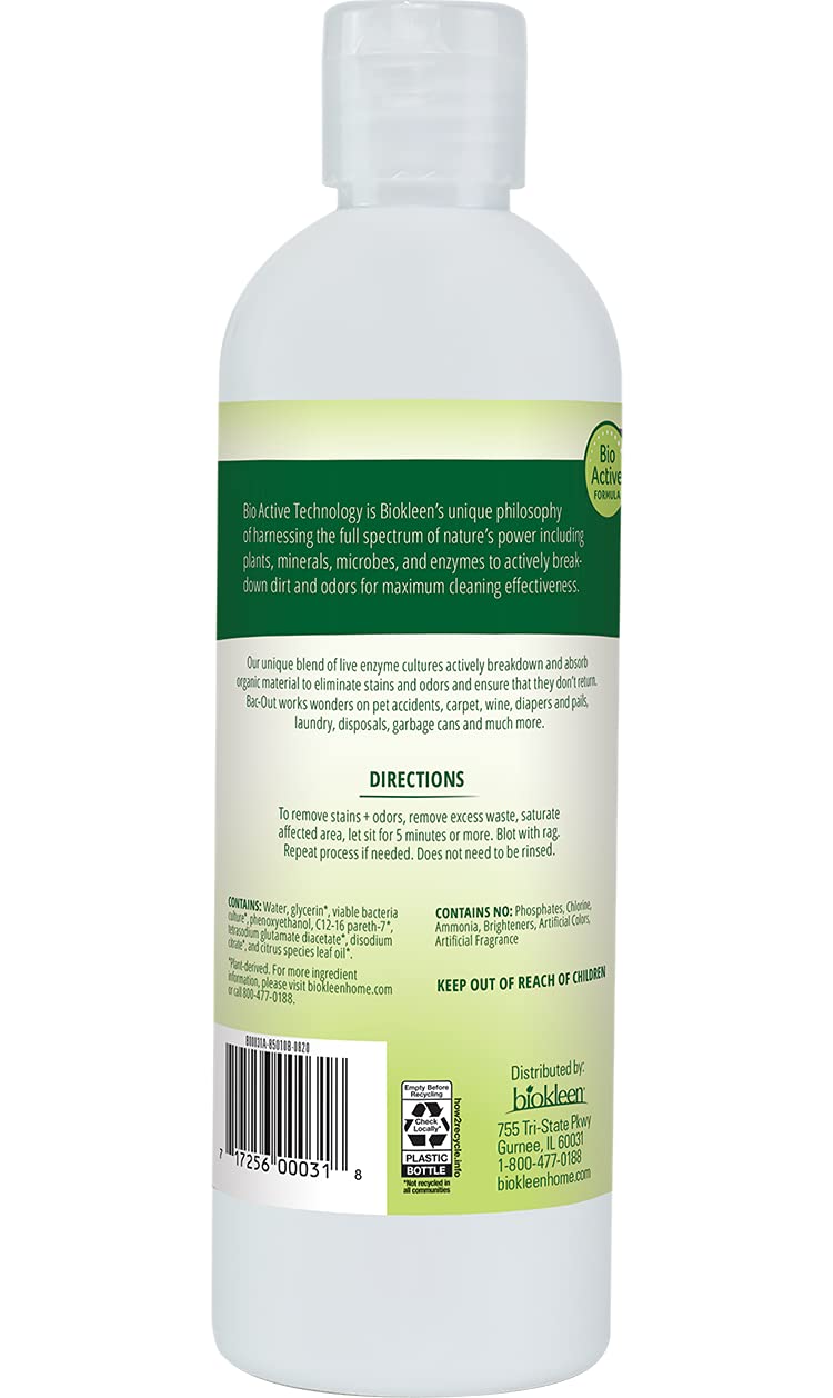 Biokleen Bac-Out Stain+Odor Remover, Destroys Stains & Odors Safely, for Pet Stains, Laundry, Diapers, Wine, Carpets, & More, Eco-Friendly, Non-Toxic, Plant-Based, 16 Ounces 1 Pack 16 Ounce - BeesActive Australia