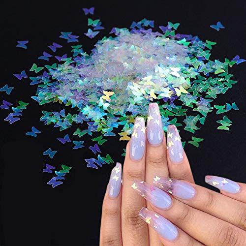 Allstarry Nail Glitter Butterfly Holographic Mermaid Ultra-thin Iridescent Sequins Flakes Acrylic Nail Art Accessories for DIY Decoration Iridescent Butterfly - BeesActive Australia