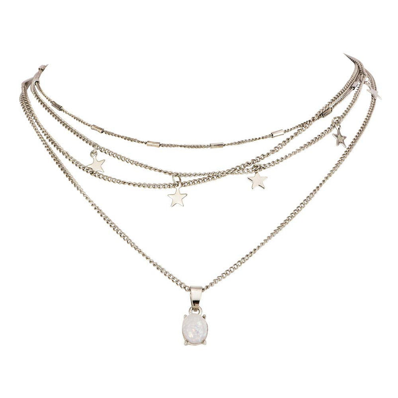Xerling Women Opal Pendant Necklace Dangly Star Multi Layered Chain Choker Boho Jewelry for Women and Girls - BeesActive Australia