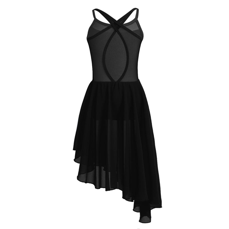 [AUSTRALIA] - Yeahdor Girls' Kids Lyrical Ballet Dance Skirted Leotard Tutu Dress Dancewear Criss Cross Back Irregular Dresses Black 13-14 