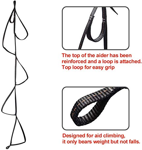 KAILAS Climbing Aider 5 Step/Quick Aider Adjustable Etrier Lightweight for Rock Climbing Rescue Climbing Etrier Foot Ascender Ascending Loop Webbing Ladder Hanging Rope Work at Height 5 Step Aider Black - BeesActive Australia