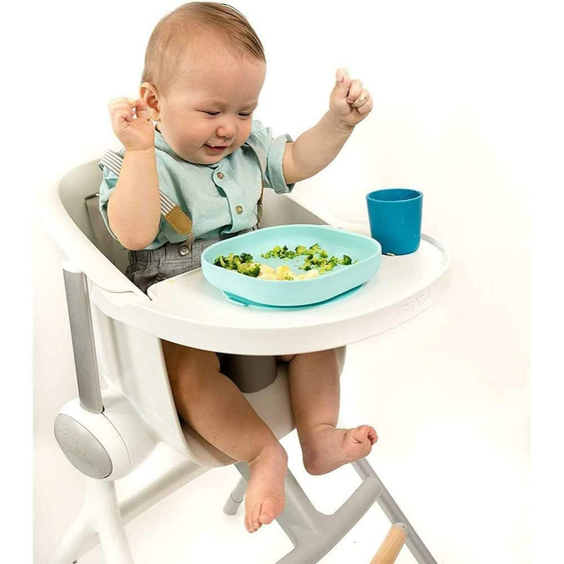 Béaba - Silicone Feeding Meal Set - Set of 4 Pieces : Plate + Bowl + Cup + Spoon - Silicone with Strong Suction pad - Baby and Children - Blue - BeesActive Australia