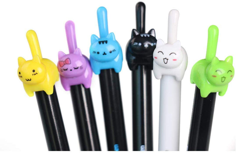 RECHENG retractable cat gel pens,Fine Point 0.5mm black ink,Cute kitty fun ball point pens for girls kids School Office Supplies,16 pack. cat pens 16-PACK - BeesActive Australia