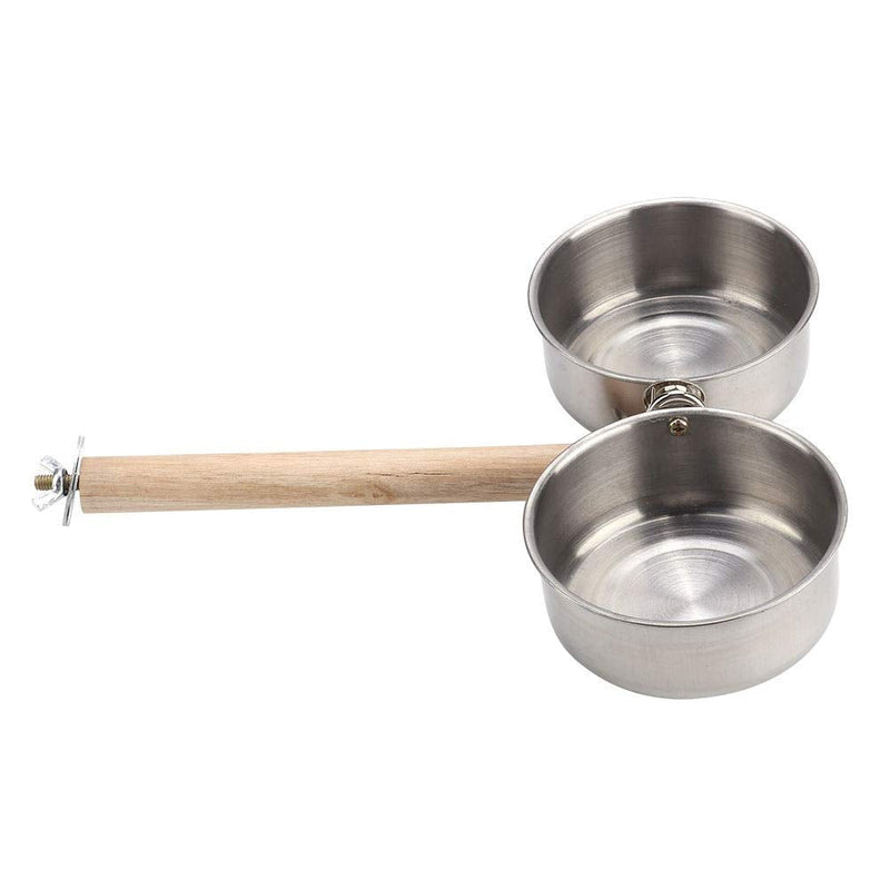 Bird Wood Stand Perch with Stainless Steel Food Water Feeding Bowl for Parrot Parakeet Cockatiel Cage Accessories B: Perch with 2 Feeder Bowls - BeesActive Australia