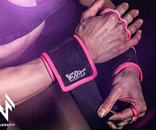 JerkFit WODies Hand Grips with Wrist Wraps for Weightlifting, Pull-Ups, Cross Training, WODs, and Gymnastics, Prevent Blisters and Rips, for Men and Women Black Small 3- 3.5 - BeesActive Australia