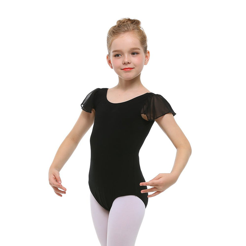 [AUSTRALIA] - STELLE Girl's Cotton Ruffle Short Sleeve Leotard for Dance, Gymnastics and Ballet Black 2-3T 